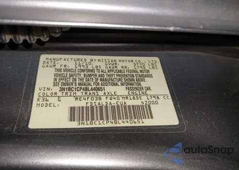 2011 Nissan Versa 1.8S из США, поврежденный, VIN 3N1BC1CP4BL440651